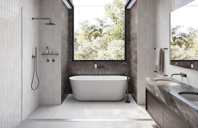 Phoenix Vivid Slimline Basin/ Bath Wall Mixer Set 180mm Curved | Brushed Carbon |