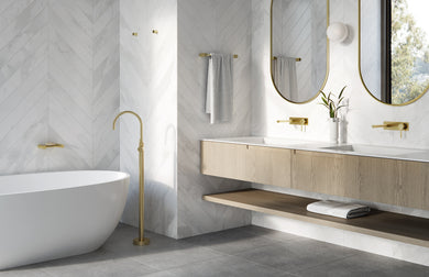 Phoenix Vivid Slimline Oval Basin/ Bath Wall Mixer Set 175mm | Brushed Gold |