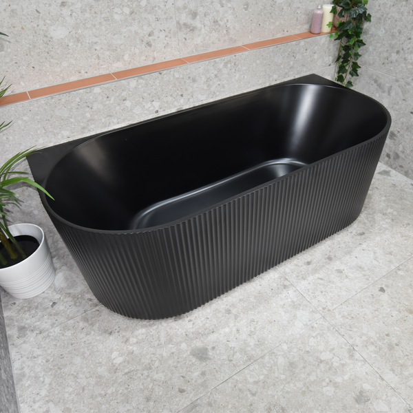 Brighton Groove Fluted Oval Freestanding Back to Wall Bath 1500 or 1700mm | Matte Black | *Clearance Stock*